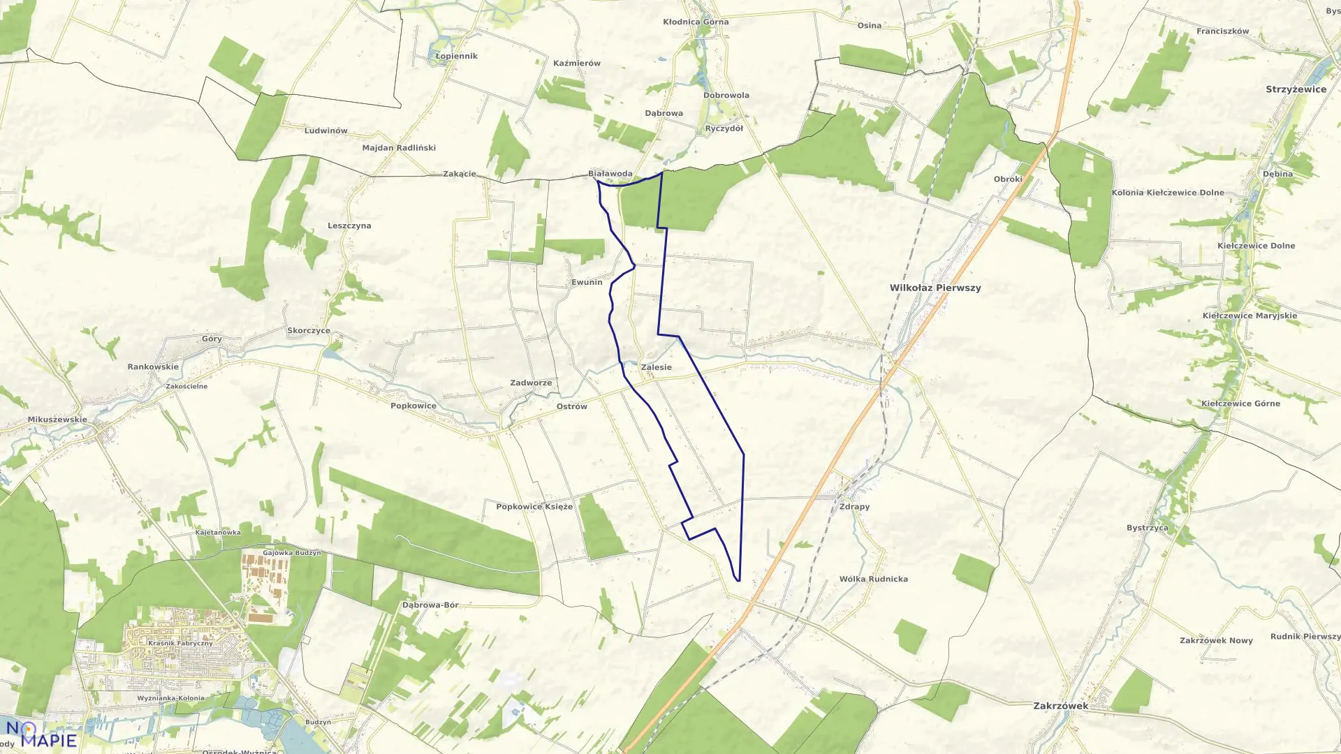 Mapa obrębu ZALESIE w gminie Wilkołaz